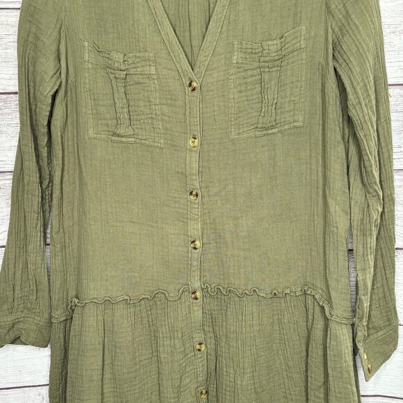 Maeve By Anthropologie Katie Green Cotton Gauze Button Down Shirt Dress Size 0 - Picture 11 of 12